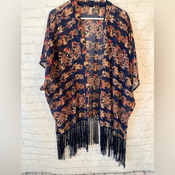 Red Camel Sweaters - Red Camel blue kimono with fringe
